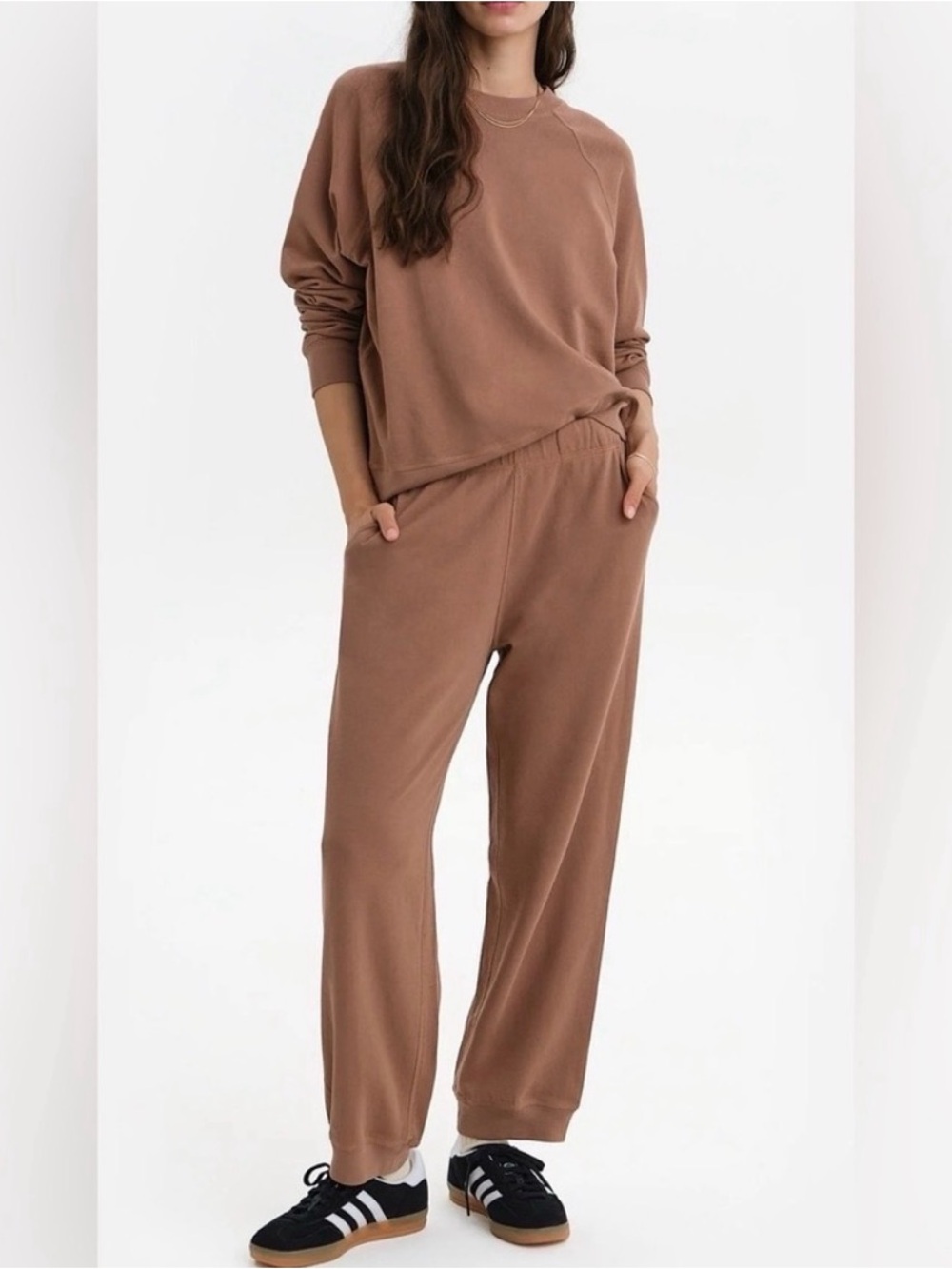 MATE the Label Wide Leg Sweatpants in Warm Brown